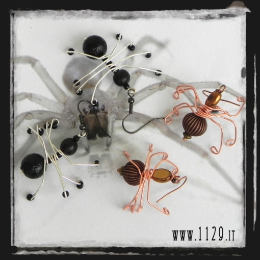LLRAGNI orecchini ragno nero e rame black and copper spiders mobile earrings 1129