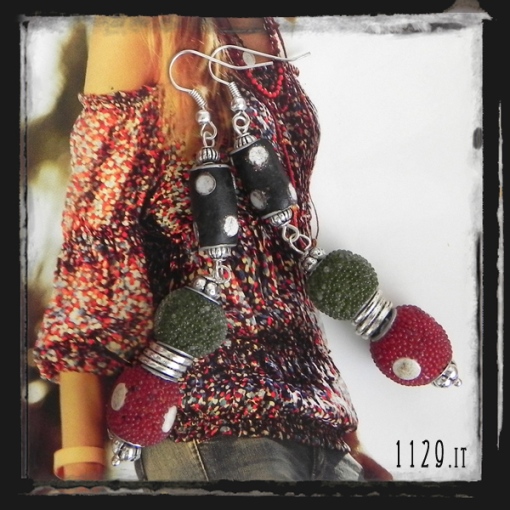 LFALES-orecchini-rosso verde nero kashmiri-handmade earrings-1129